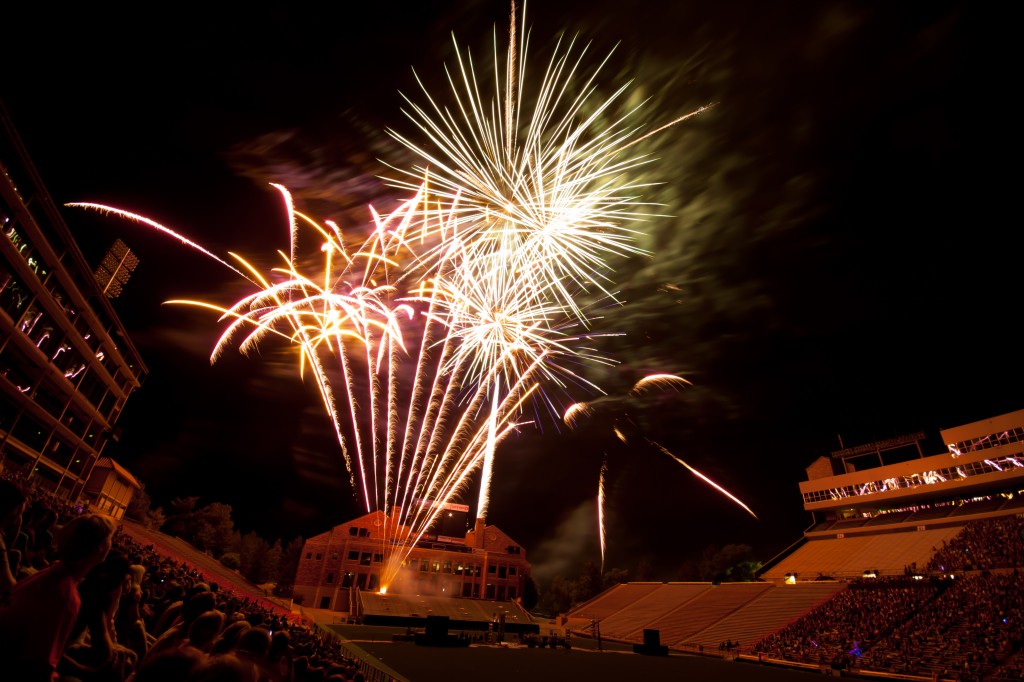 Fireworks over Folsom Field in Boulder, CO